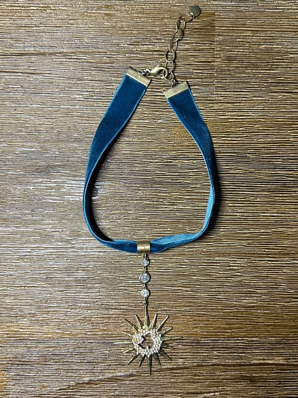 Teal Velvet Sunburst Choker Necklace